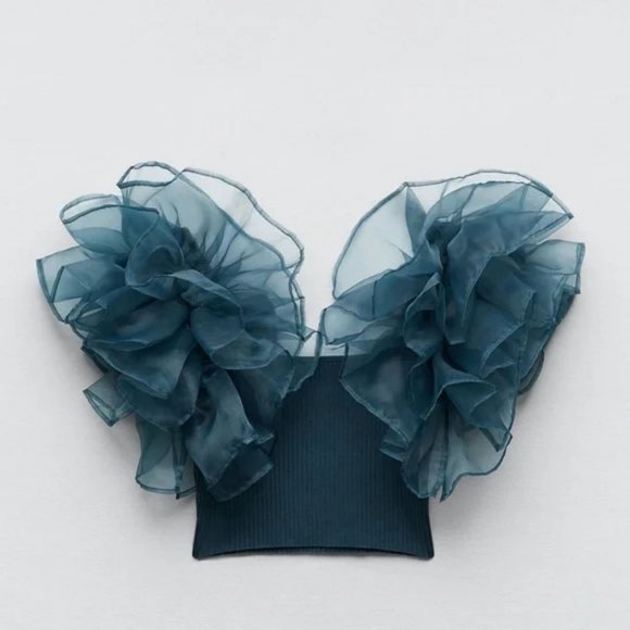 ZARA ORGANZA CROP TOP DUCK BLUE - Picture 8 of 8